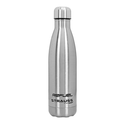 Strauss Refuel Steel Water Bottle  Leak Proof  Rust Free  Ideal for Office Gym Sports Kitchen Hiking Trekking  Travel  Vacuum InsulatedSilver-Strauss Refuel Steel Water Bottle | Leak Proof & Rust