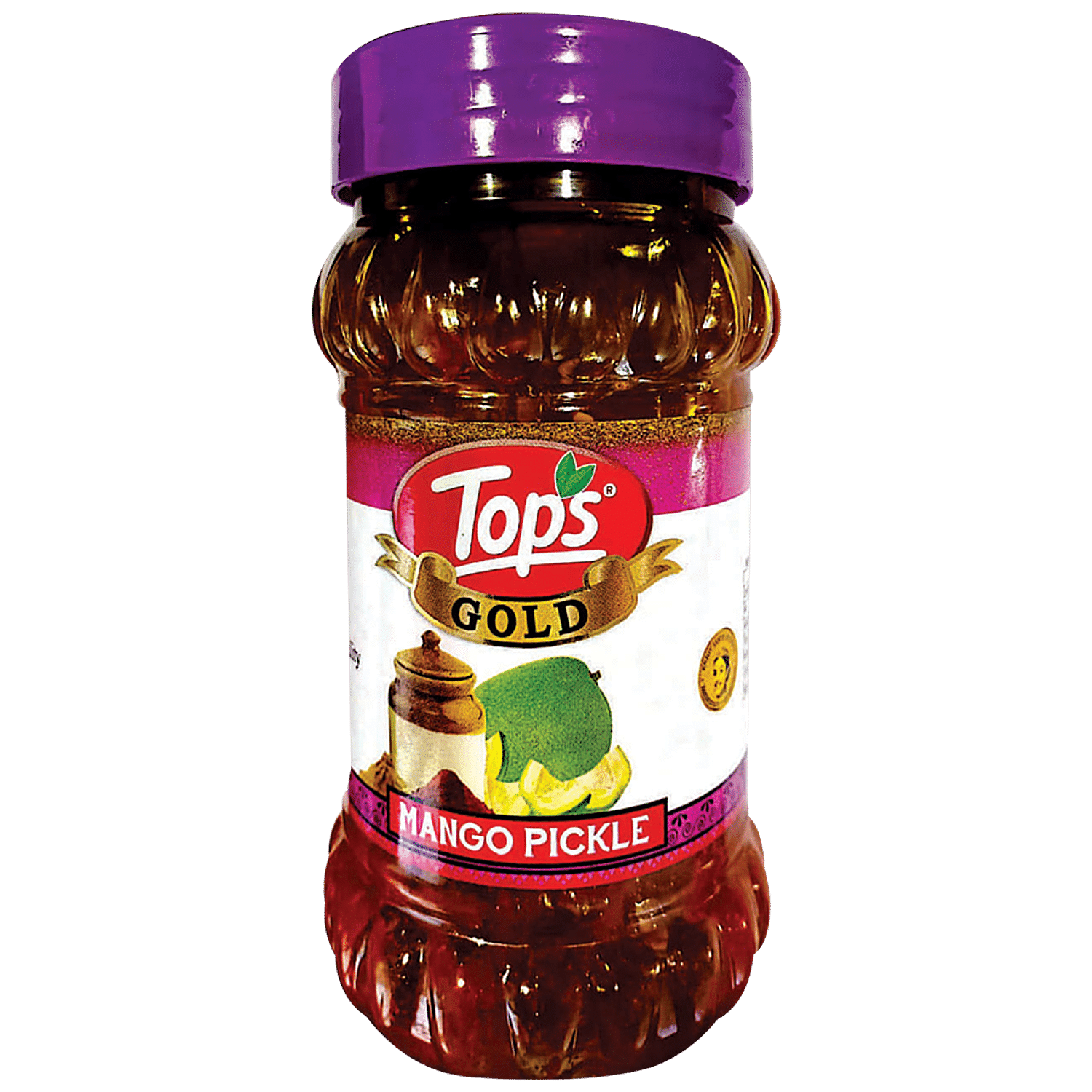 Tops Pickle - Gold Mango, Spicy Condiment, Accompaniment For Meals, 375 G Bottle