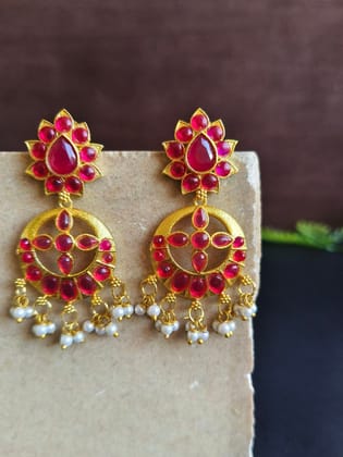 Elegant Golden Dangler Earrings with Stones and Pearls for Parties | Sarichka-Magenta