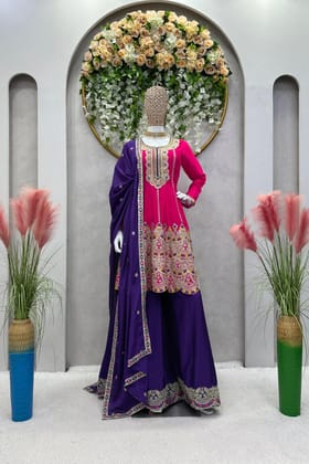 Heavy Pink With Purple Palazzo Suit