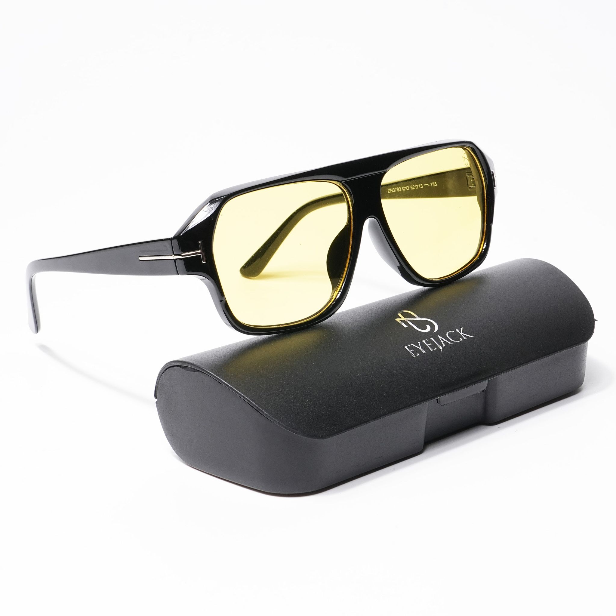 Eyejack Square Sunglasses for Men & Women (Yellow Lens | Shine Black Frame - 3793CL514-C3)
