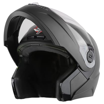 Steelbird SBA-7 7Wings ISI Certified Flip-Up Helmet for Men and Women (Dashing Black with Clear Visor)-Medium 580 MM