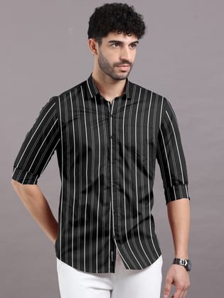 Elegant in Black and White Stripes Shirt-38 - S