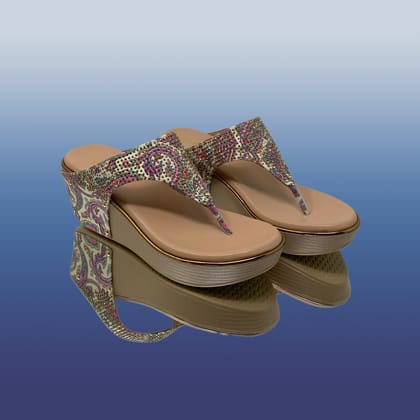 Printed LuxeEmbellished Wedges-Beige / 36