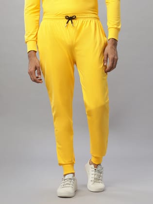 Mens Solid Yellow Pure Cotton Joggers-M