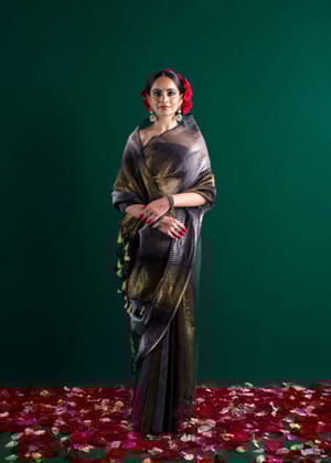 Black kora tissue handloom saree