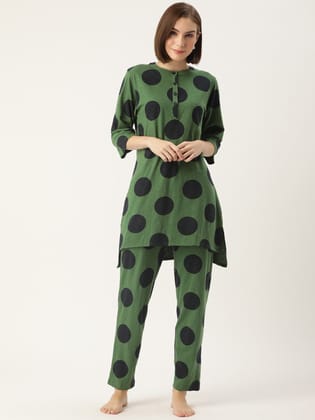 Polka Dots Green Kurta & Pyjamas-M