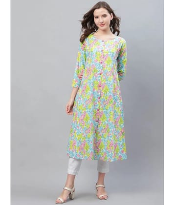 Vaamsi Rayon Printed Front Slit Women's Kurti - Multicoloured ( Pack of 1 ) - None