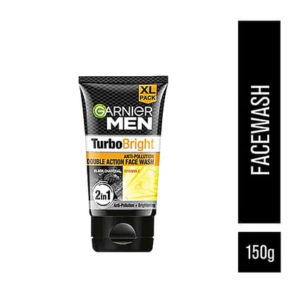 Garnier Men Turbo Bright Anti-Pollution Double Action Face Wash, 150 G