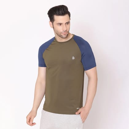 Men's Regular Fit Half Sleeves Sports & Gym T-Shirt - Olive/Airforce Olive/Airforce M