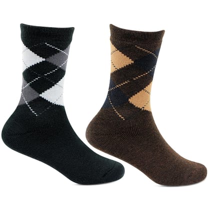 Kids Argyle Pattern Multicolored Woolen Crew Socks- Pack of 2 Assorted 3 - 5 Years