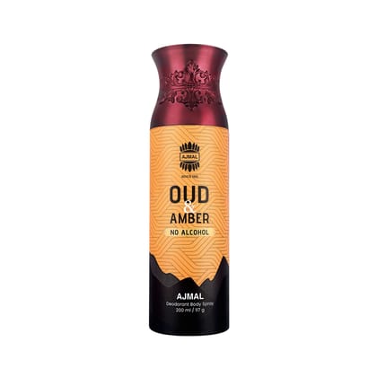 Ajmal Oud Amber Non-Alcoholic Deodorant Body Spray With Woody Ambery Fragrance Perfume Ideal Gift For Men and Women