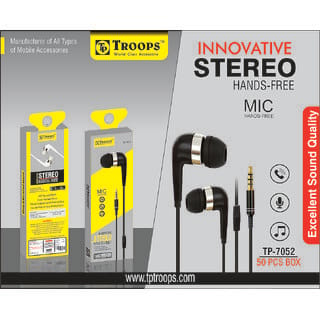 TP TROOPS STEREO HEADSET BOOM BASS Wired Earphones with Extra Bass Driver and HD Sound with mic Pure Bass Sound