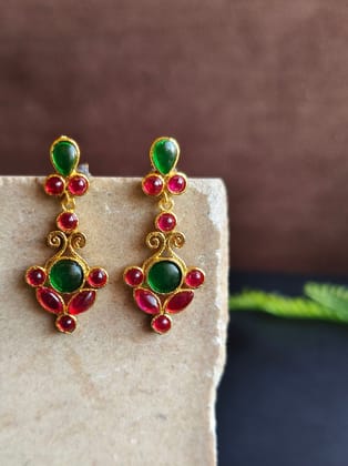 Ethnic Wear Gold Plated Stone Dangler Earrings for Elegant Style | Sarichka-Green+Magenta