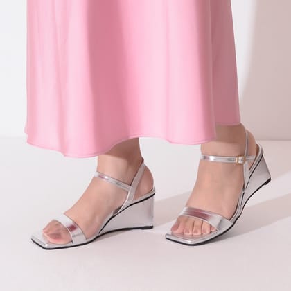 Ankle Strap Silver Wedge Sandals-35