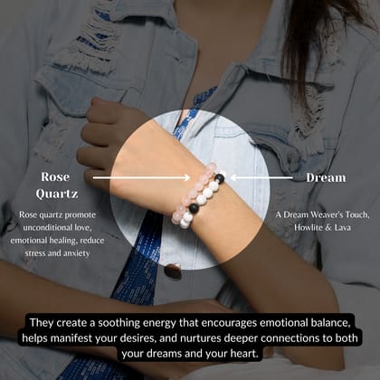Dream + Rose Quartz Healing Stretchable Gemstone Bracelet – A Dream Weaver’s Touch-6 inch