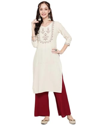 Antaran Cotton Blend Embroidered Straight Womens Kurti - White ( Pack of 1 ) - None