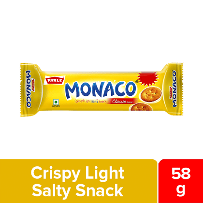 Parle Monaco Biscuit - Classic Regular, Salted Snack, 52.2 G (Get 5.8 G Extra)