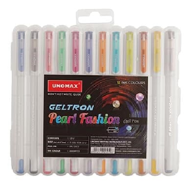 Unomax Geltron Pearl Fashion Multicolor Gel Pen-Pack of 12