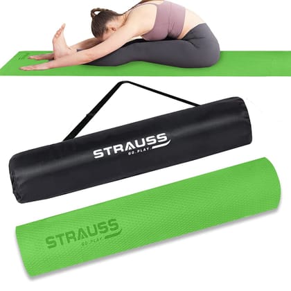 STRAUSS EVA Yoga Mat with Carry Bag, Non-Slip, Eco-Friendly, Lightweight, Durable, Ideal for Yoga, Pilates, Fitness, Men & Women, 6mm, Green-STRAUSS EVA Yoga Mat with Carry Bag | Non-Slip, Eco-Fr