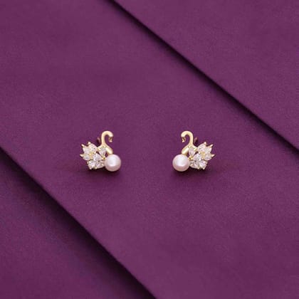 Sterling White Pearl Swan Stud Earrings-Pearl / Gold