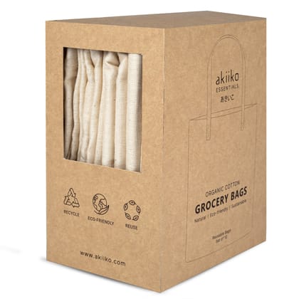 AKIIKO BASICS - Grocery Bags (Pack Of 12)-Cotton Canvas - Natural