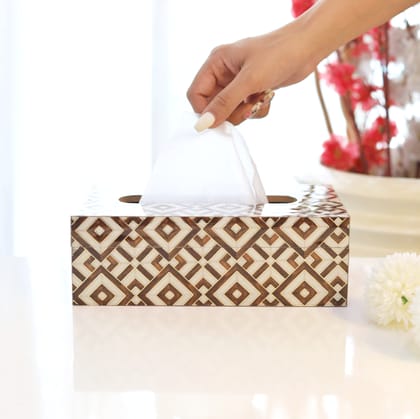Wooden Tissue Box - Brown & Gold