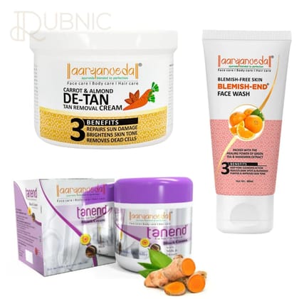 AARYANVEDA Tanend De-Tan Bleach Cream & Carrot & Almond De-Tan - Tan Removal Massage Cream & Blemish-End Face Wash