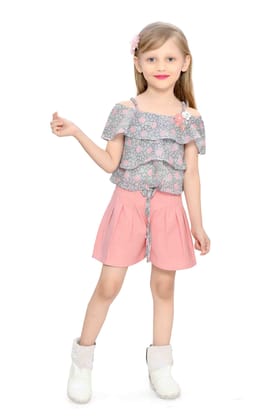 Be:Kids Summer Floral Cold-Shoulder Top and Pink Shorts Set for Girls