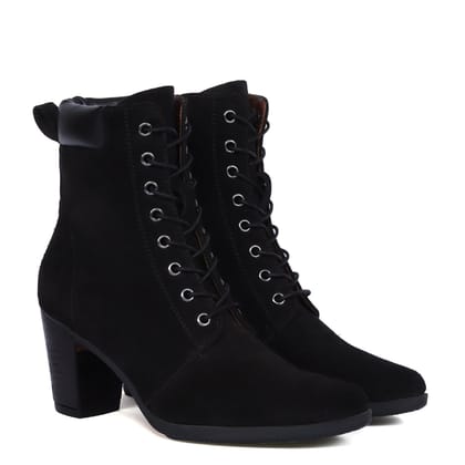 Women's Ankle Boot with pointed toe Black Suede leather-36/3