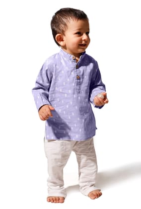 Tawny Blue Cotton Kurta Pyjama Set-0-3M