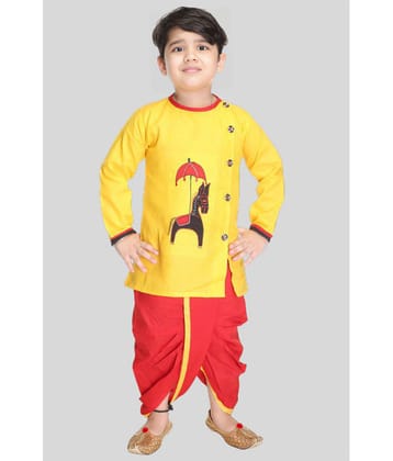 s muktar garments Yellow & Red Cotton Boys Dhoti Kurta Set - Pack of 1 - None