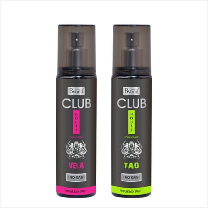 Byond Club House No Gas Deodorant, Perfume Body Spray, Long Lasting Deo For Men 24 Hour, Pack Of 2 (Vela & Tao, 120Ml)