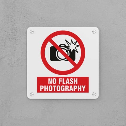 No Flash Photography Sign-Icons & Words / Small i.e. 200mm × 200mm × 5mm / Sign with holes