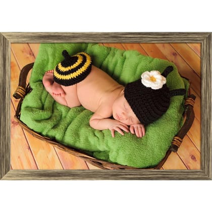 ArtzFolio Newborn Baby Girl Sleeping D3 Canvas Painting-Canvas; Wooden Frame; Antique Gold / 23.5inch x 16inch (59.8cms x 40.6cms)