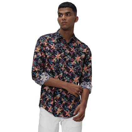 Mufti Navy & Multi Digital Print Slim Fit Casual Shirt