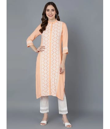 Vaamsi Polyester Embroidered Straight Womens Kurti - Peach ( Pack of 1 ) - None