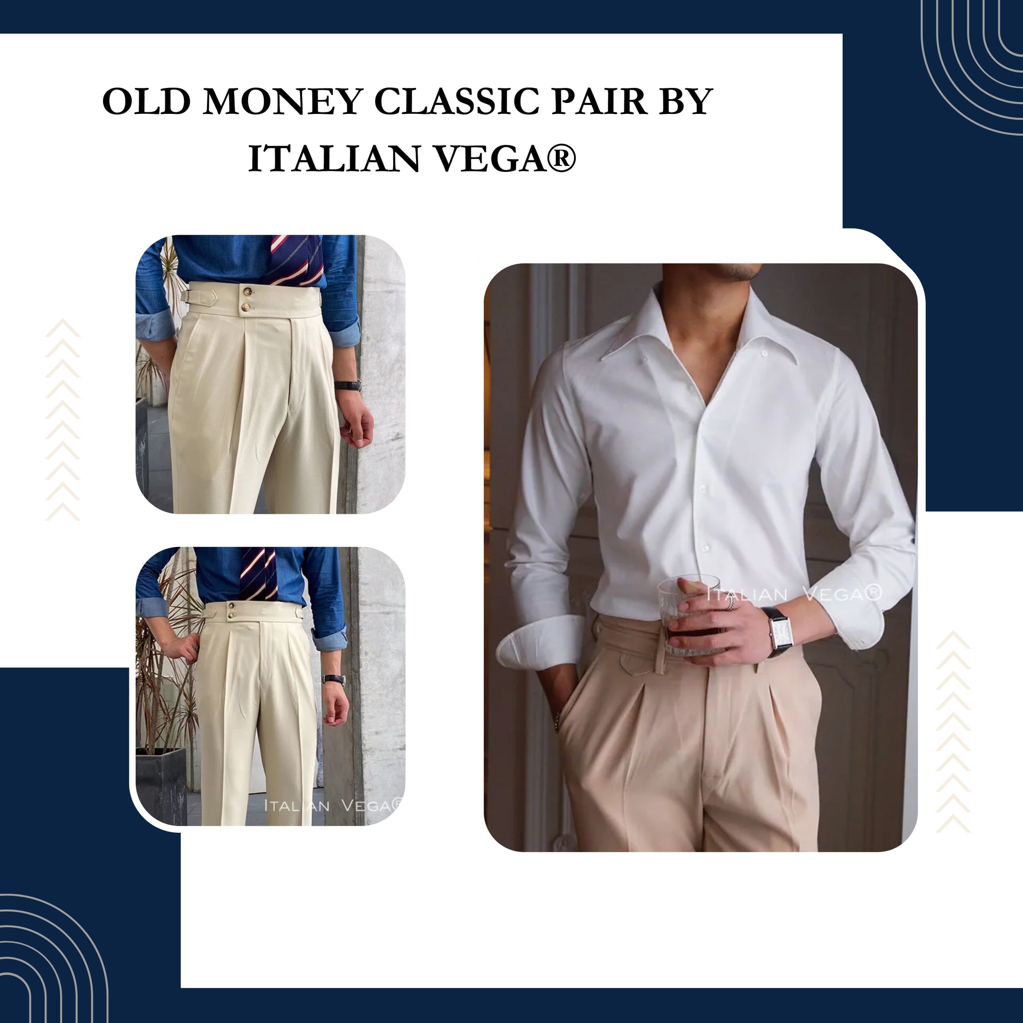 Old Money White Shirt with Beige Signature Buttoned Gurkha Pant by ITALIAN VEGA®-L / 28