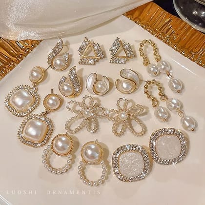 French retro pearl earrings new high-end earrings-Graceful