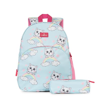 THE CLOWNFISH 15L Kids Backpack with Free Pencil Pouch for Ages 5-7, Blue - Kitty-THE CLOWNFISH Kids Backpack 15L with Free Pencil Pouch, for Ages 5-7, Blue Kitty