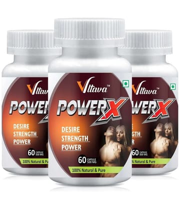 Vltava Power X Capsule Helps to Improve Vitality, Vigor & mens Performance 180 gm Unfalvoured Minerals Capsule Pack of 3