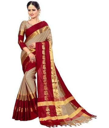 fab woven - Beige Silk Blend Saree With Blouse Piece ( ) - Beige