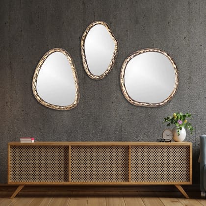 Dutch Antique Brass Finish Decorative Mirror - Set of 3-First Mirror : Height - 15 Inches and Width - 11.5 Inches & Second Mirror : Height - 15.5 Inches and Width - 10 Inches and Third Mirror :  