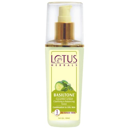 Lotus Herbals Basiltone Clarifying & Balancing Skin Toner Liquid| With Cucumber & Basil oil| For Combination & Oily Skin | 100ml