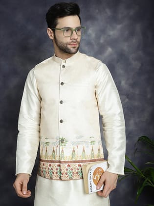 Men's Printed Nehru Jacket-M