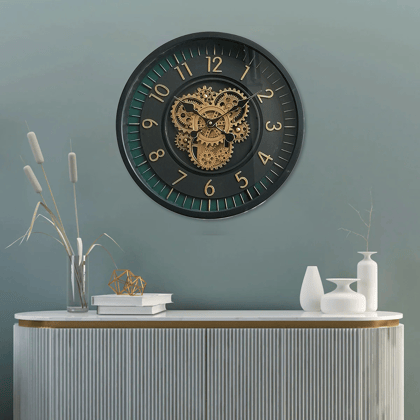 Chrono Master Luxury Wall clock With Moving Gear Mechanism (Steel Body)-DIA - 18 inches / METAL AND GLASS / Available