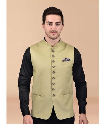 PRINTCULTR Olive Cotton Blend Mens Nehru Jacket ( Pack of 1 ) - None