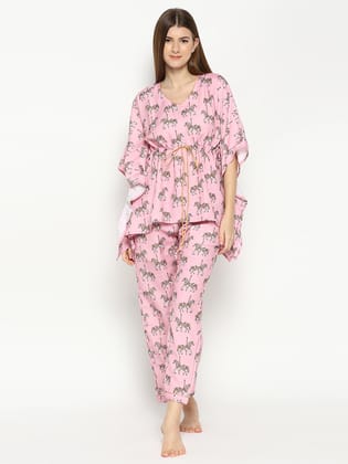 Royal Horse Kaftan Pj Set - Cotton Rayon Pj Set in Kaftan Style-XS