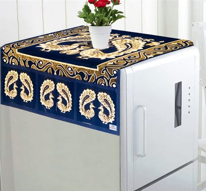 Kuber Industries Flower Design Cotton Fridge Top Cover - Blue-Kuber Industries Flower Design Cotton Fridge Top Cover - Blue