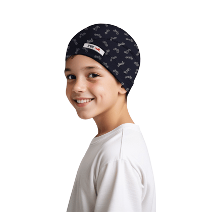 TVS Kid's AOP Skull Cap - Navy, 100% Cotton, Moisture Wicking, Stretchable, Universal Size Skull Cap